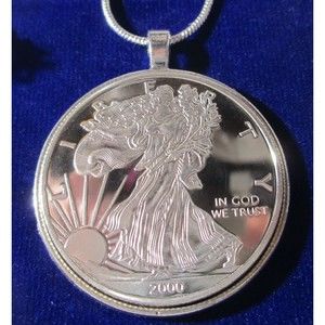 NEW-24"sterling silver necklace with coin/pendant Walking Liberty